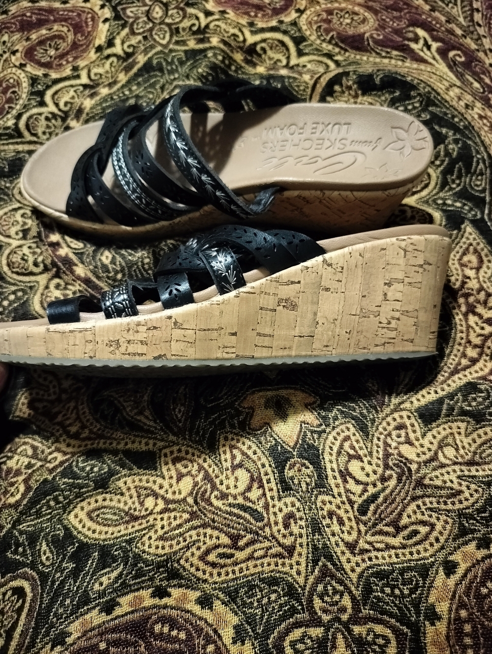 Skechers Cali Black Multi-Strap Luxe Foam Slide Sandals - Picture 3 of 6